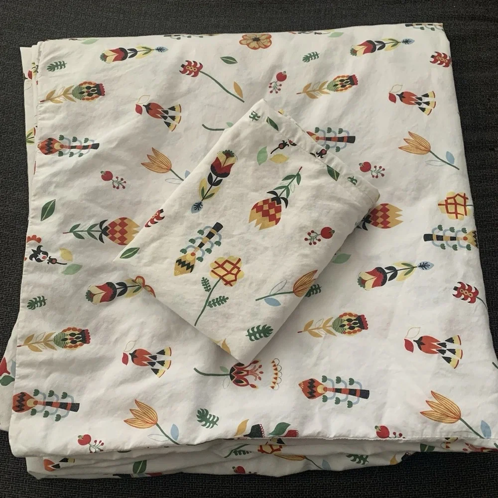Ikea Rosenfibbla Duvet Cover + Pillowcase‎ Scandinavian Nordic Folk Art Flowers